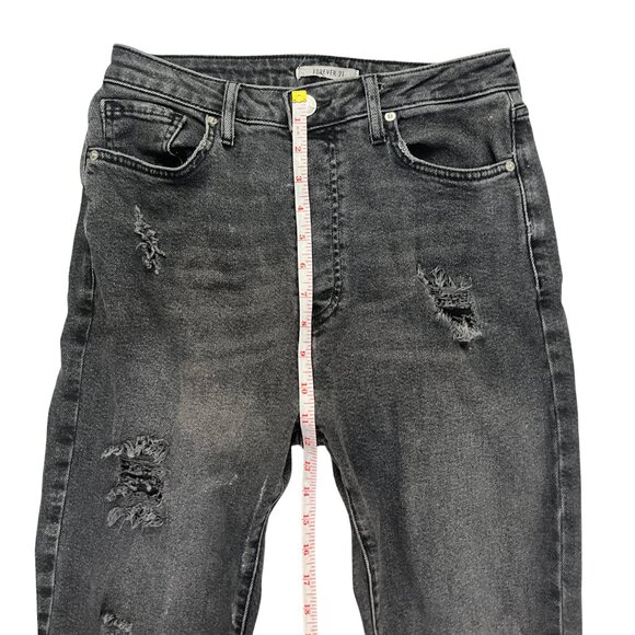 Forever 21 Women’s Black Distressed Skinny Jeans Size 30 High Rise Ripped Denim - Picture 7 of 16